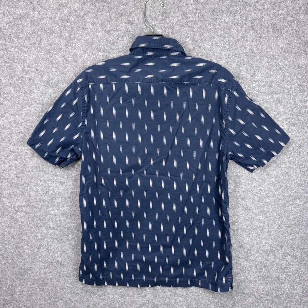 Banana Republic Mens Navy Blue Ikat Print Cotton Short Sleeve Button Down Size S